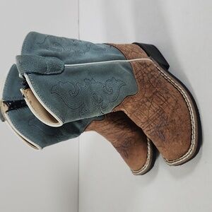 Oldwest Blue & Brown Suede Zip Up Toddler Cowboy Boots Size 6.5D Old West EUC